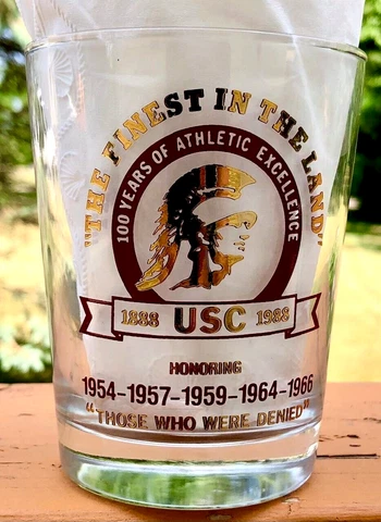 Vintage USC Trojans 1888-1988 Baseball Rod Dedeaux Drinking Cocktail Glass NCAA Cover