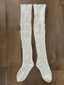 Ladies Ugg Over the Knee Cable Knit Boot Socks Stockings Creme Leg Warmers CUTE! - Picture 1 of 1