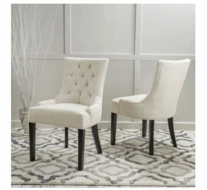 Accent Tufted Kitchen Dining Chair Set of 2 Christopher Knight Home Beige Comfy - Picture 1 of 3