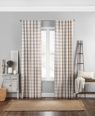 White & Taupe Buffalo Curtains-Set of 2 by Carousel Designs - Image 1 of 3