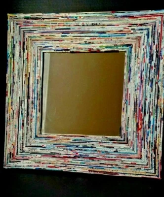 Recycled Magazine Wall Mirror Art 19" - Image 1 of 4