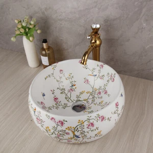 Flower Ceramic Basin Sink Bathroom Antique Brass Faucet Mixer Tap Combo Kit - Picture 1 of 8