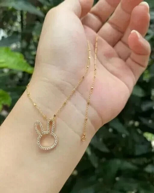 2Ct Round Cut Simulated Diamond Cute Rabbit Charm Pendant 14k Yellow Gold Plated - Imagem 1 de 1