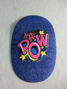 1 TOPPA TOPPE PATCH OVALI MINI IN JEANS CON APPLICAZIONE DECORAZIONE "KA POW" - Picture 1 of 1