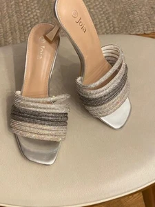 Joia Damen Silber Zinn Rosegold Kristall Pantoletten, Gr. 7/38 4 Zoll Absatz Neu - Bild 1 von 3