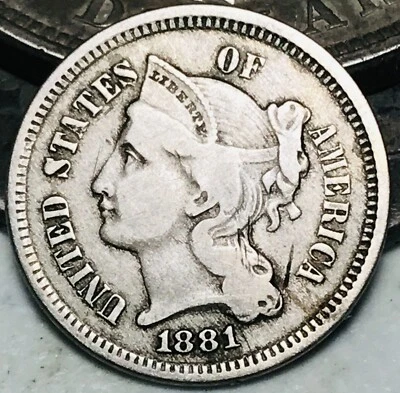 1881 Three Cent Nickel Piece 3C Ungraded Choice US Type Coin CC26320 - Image 1 of 4