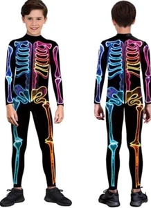 Kids Skeleton Bodysuit, 3D Graphic Bone Halloween Costume Jumpsuit for Boys Girl - Picture 1 of 6