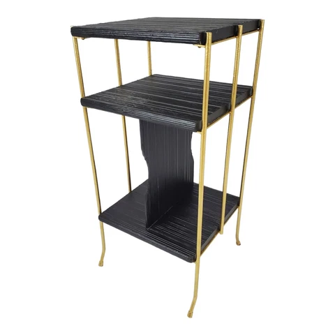 Mid-Century Record Stand Table Iron Wood 3 Tier Plant Shelf Vintage Cover