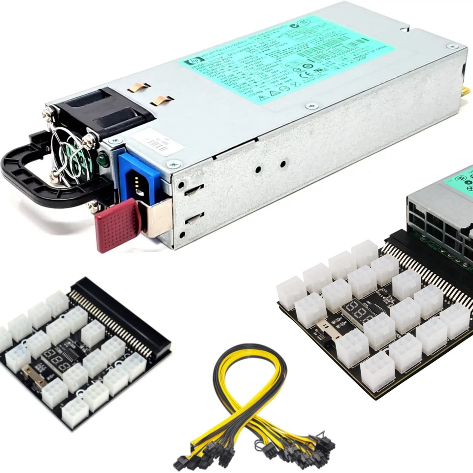 HP PSU GPU 6 PIN 1200W Mining Power DPS-1200FBA 12 Ports Breakout Board complete - Image 1 of 1