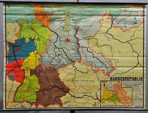Mapa de pared escolar pizarra didáctica rollo póster vintage Alemania recursos minerales - Imagen 1 de 1