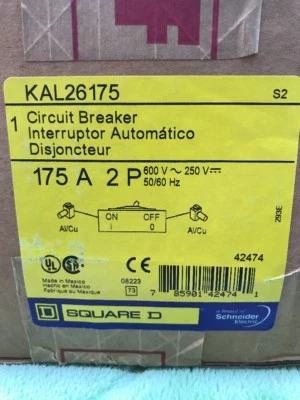 SQUARE D KAL26175 2 Pole 175 Amp CIRCUIT BREAKER 175A *NEW IN BOX* - Image 1 of 3
