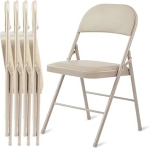 Folding Chair Leather Padded Folding Chairs, Sturdy Metal Foldable Chair Outdoor - Picture 1 of 46