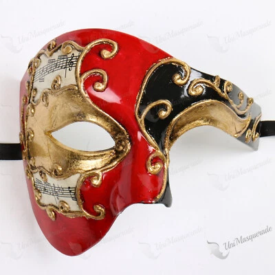 Red Diamond Pattern Phantom of the Opera Venetian Musical Masquerade Ball Mask - Image 1 of 4