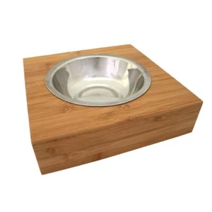 Alimentador para mascotas de bambú y acero inoxidable de un solo tazón - tazón de alimentación para perros - Imagen 1 de 2