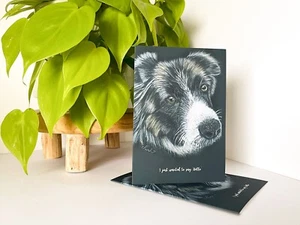 Border Collie Dog Drawing, Pack of 5 Folded Fine Art Notecards with Envelopes - Picture 1 of 4