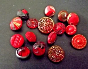 16 Small & Diminutive RED GLASS Buttons - Variety of Shapes/Patterns etc. (4916) - Picture 1 of 4