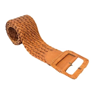 Abercrombie & Fitch Women’s Leather Woven Belt XS/S Buckle Brown Y2K Wide Style - Picture 1 of 13