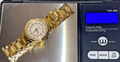 VINTAGE BAUME & MERCIER 18KT GOLD WOMENS RIVIERA WATCH 50 GRAMS! DIAMONDS! MOP! - Image 1 of 4