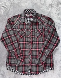 Rock 47 Wrangler Mens Red Western Shirt Embroidered Pearl Snap Size X-Large - Picture 1 of 9