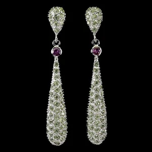 925 Sterling Silver Earrings Round Rhodolite Garnet Peridot Gemstone Jewelry - Picture 1 of 13