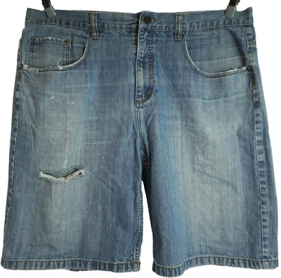 Baggy Anchor Blue Jean Shorts 42 Waist Destressed Skater Grunge Light Wash - Image 1 of 3