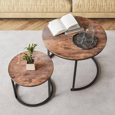 round Coffee Table Set of 2 for Living Room,Black Small Coffee Table Living Room - Image 1 of 4