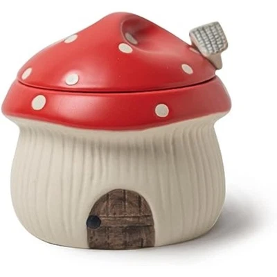 Azúcarero de cerámica con tapa y cuchara, lindo diseño de casa de setas. Porce Foto 1 de 4