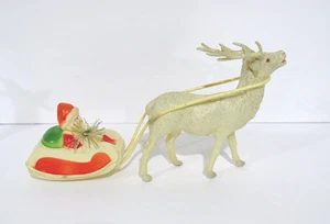Vintage Celluloid Santa & Sleigh (USA) with Red Eye Reindeer (Japan) - Picture 1 of 9