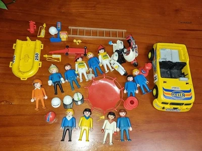 GENUINE VINTAGE PLAYMOBIL LOT MANY FIGURES MOTOR BIKES CAR BOATS ACCESSORIES - image 1 of 4