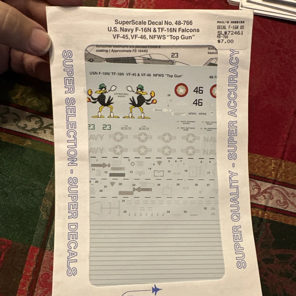 Superscale Decals 48766 1/48 Scale US Navy F-16N & TF-16N Top Gun Falcons