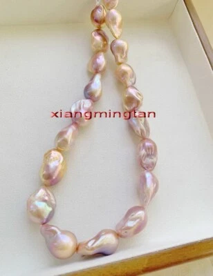 5A NATURAL 17" 18 - 32mm Mar del Sur Barroco Keshi Oro Rosa Morado Collar Perla Foto 1 de 4