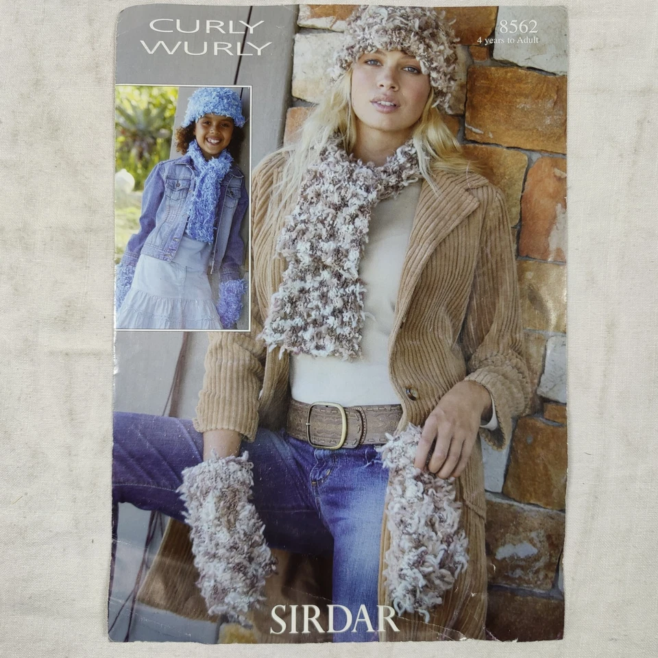 VTG SIRDAR Curly Wurly Scarf & Hat Knit & Crochet Yarn Design Pattern Book 8562 - Image 1 of 4