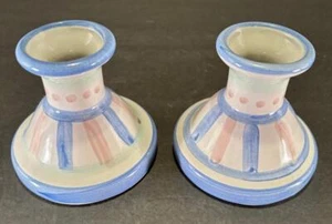 M. A. HADLEY POTTERY PAIR (2) CANDLE HOLDERS 4" X 4 1/4" SIGNED - Picture 1 of 4
