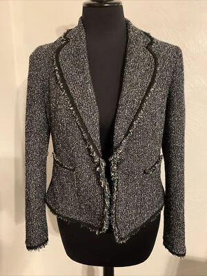 AK Anne Klein Traje Chaqueta Mujer 4 Negro Blanco Tweed Frente Abierto Blazer Forrado Foto 1 de 4