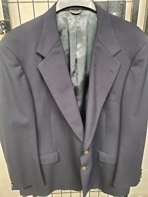 48R Stafford Men's Navy Blue Wool Brass Buttons Blazer Sport Coat USA MADE - Image 1 of 4