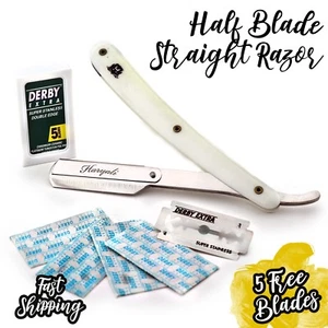 Bagnato Depilazione Uomo Rasoio Dritto Mezza Lama Con Bustina + 5 Singolo - Picture 1 of 3