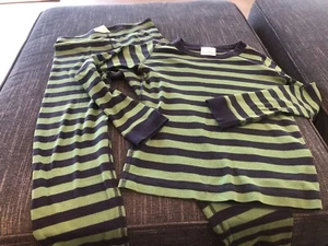 Hanna Anderson Boys 10 Green Blue Stripe 2 Piece Pajama Set Long Sleeve - Picture 1 of 6