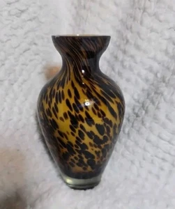 Vintage Murano Style Art Glass Hand Blown Tortoise Shell Amber & Brown Vase (A5) - Picture 1 of 5