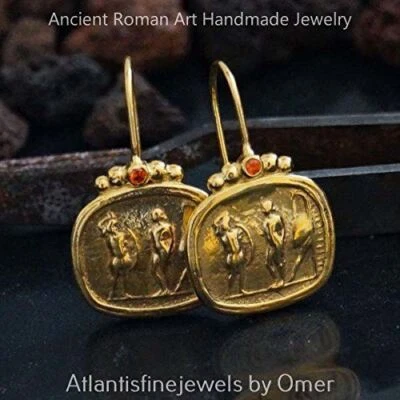 Pendientes moneda Omer plata esterlina 925 k topacio naranja hechos a mano oro 24k Vermeil Foto 1 de 4