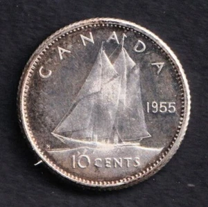 Canada 1955 10 Cents Ten Cent .800 Silver Coin - Queen Elizabeth II - Proof Like - Picture 1 of 2