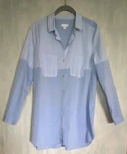 J. JILL Mixed Striped Button Down Tunic Blue White Colorblock 100% Cotton M - Picture 1 of 8