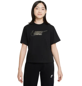 Nike Girls Youth  Boxy Metallic HBR Tee Black Size XL - Picture 1 of 1