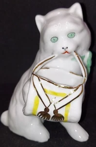 Preissturz!! Weiße Katze Figur Korb grüne Augen Zahnstocher Halter Sukkulenten - Bild 1 von 7