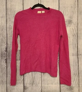 MERONA 100% Cashmere Sweater Size L Ribbed Knit Pink Festive Holiday Feminine - Picture 1 of 5