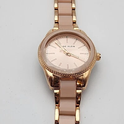 Anne Klein Women's Resin Watch Bracelet Crystal Lens Rose Gold Tone Pink Face - Image 1 of 4