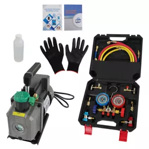 Vacuum Pump with Manifold Gauge Set & Accessories 1/3hp 4cfm HVAC Auto AC - Bild 1 von 13