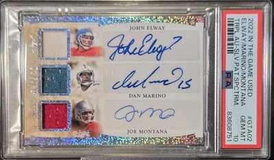 🔥 💎 🔥 Game Used Patch Auto Joe Montana/ Dan Marino/ John Elway /8 PSA GEM 10 - Image 1 of 3