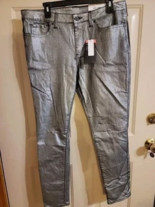 NWT a.n.a. Silver Metallic looking Mid-Rise Pants, soft stretchy Skinny, size 10 - Picture 1 of 6