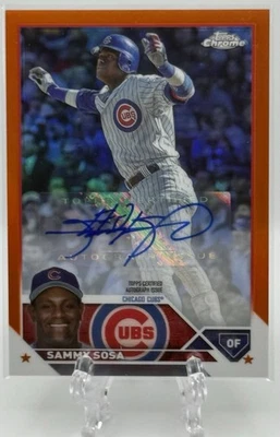 Sammy Sosa 2023 Topps Chrome Legends Orange Refractor Autógrafo Auto /25! Cubs Foto 1 de 3
