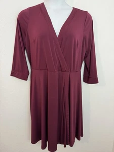 Abito midi donna Torrid finto avvolgente taglia 1x maglia studio rosso bordeaux elasticizzato autunno - Foto 1 di 9
